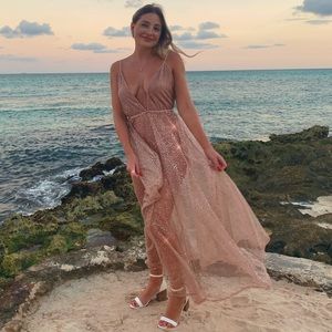 Size US 6 Shimmer Nude Maxi Evening Dress